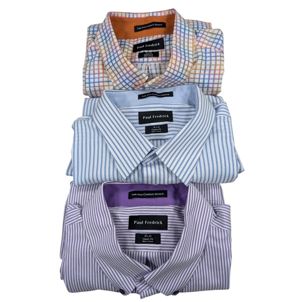 Paul Fredrick Dress Shirt Lot of 3 Mens 19 35 Multicolor Non-Iron Classic Fit